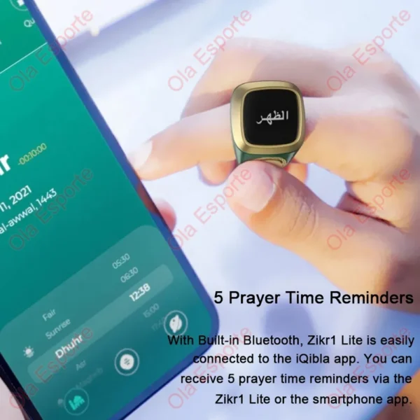 Ring Digital Tasbeeh 5 Prayer Time Vibration Reminder Waterproof Qibla - Image 5