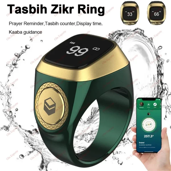 Ring Digital Tasbeeh 5 Prayer Time Vibration Reminder Waterproof Qibla